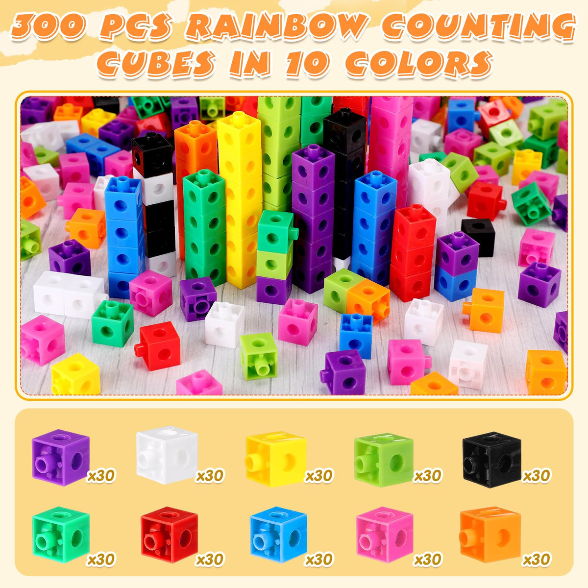 Jenaai 300 Pcs Linking Cubes with Storage Container Counting Cubes, Colorful Plastic Counting Block, Math Manipulatives Classroom Learning Supplies for Preschool Kindergarten(Pink)