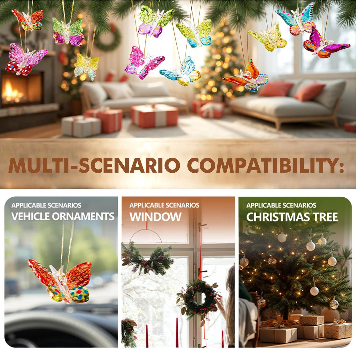 Set of 4 Crystal Butterfly Ornaments 1.7in Hanging Glass Butterflies Collectible Decoration for Home Window Patio Tree