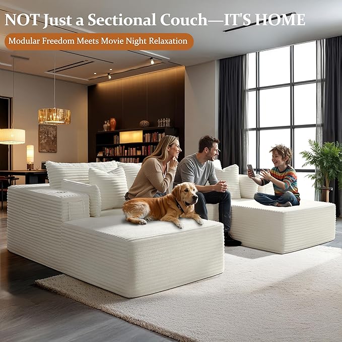 108" Cloud Sectional Couch, Comfort U Shaped Boneless Couch