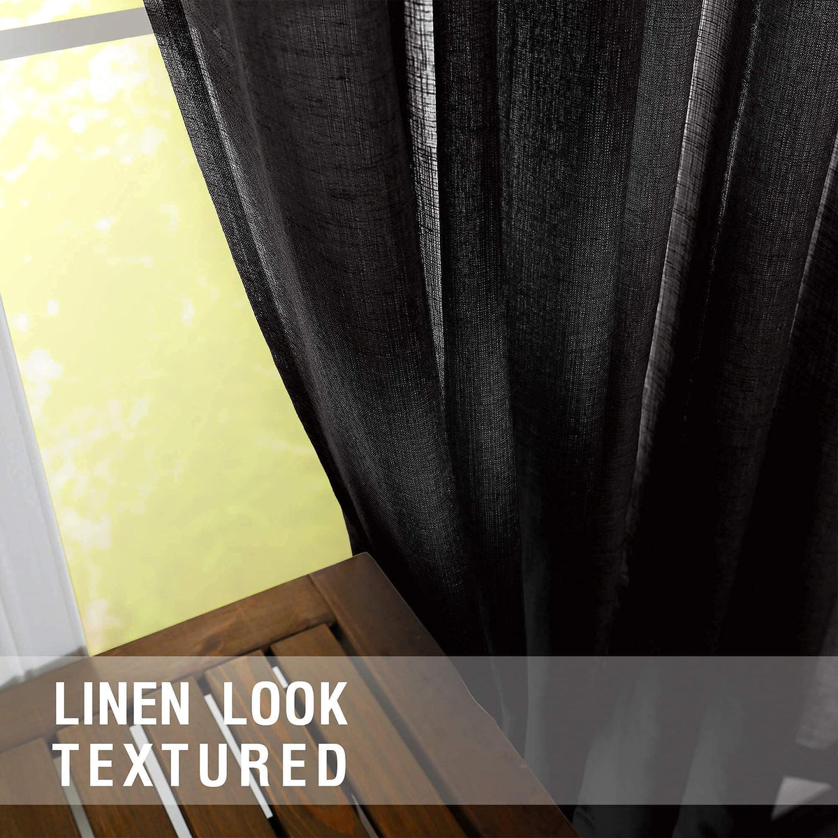 KOUFALL Sheer Black Curtains for Bedroom 2 Panels,Boho Window Curtains for Bathroom Kitchen Living Room 63 Inch Length