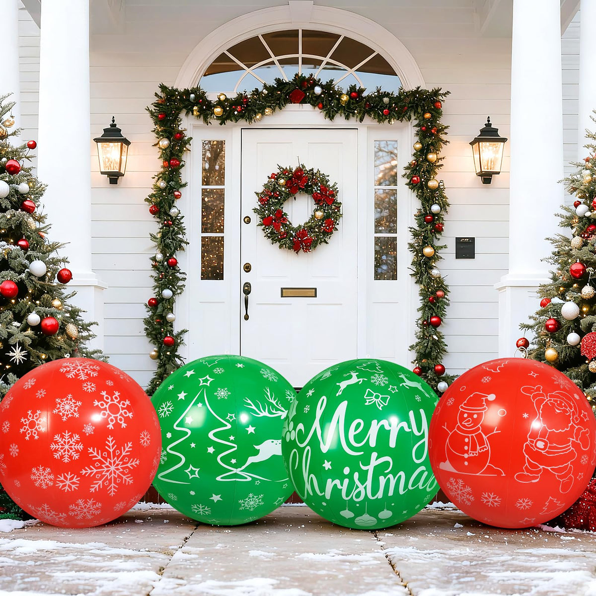 Wlicon 4 PCS 24 Inch Christmas Inflatable Balls Outdoor Inflatable Christmas Ball Ornaments for Xmas Garden Lawn Yard Holiday Front Door Window Decoration