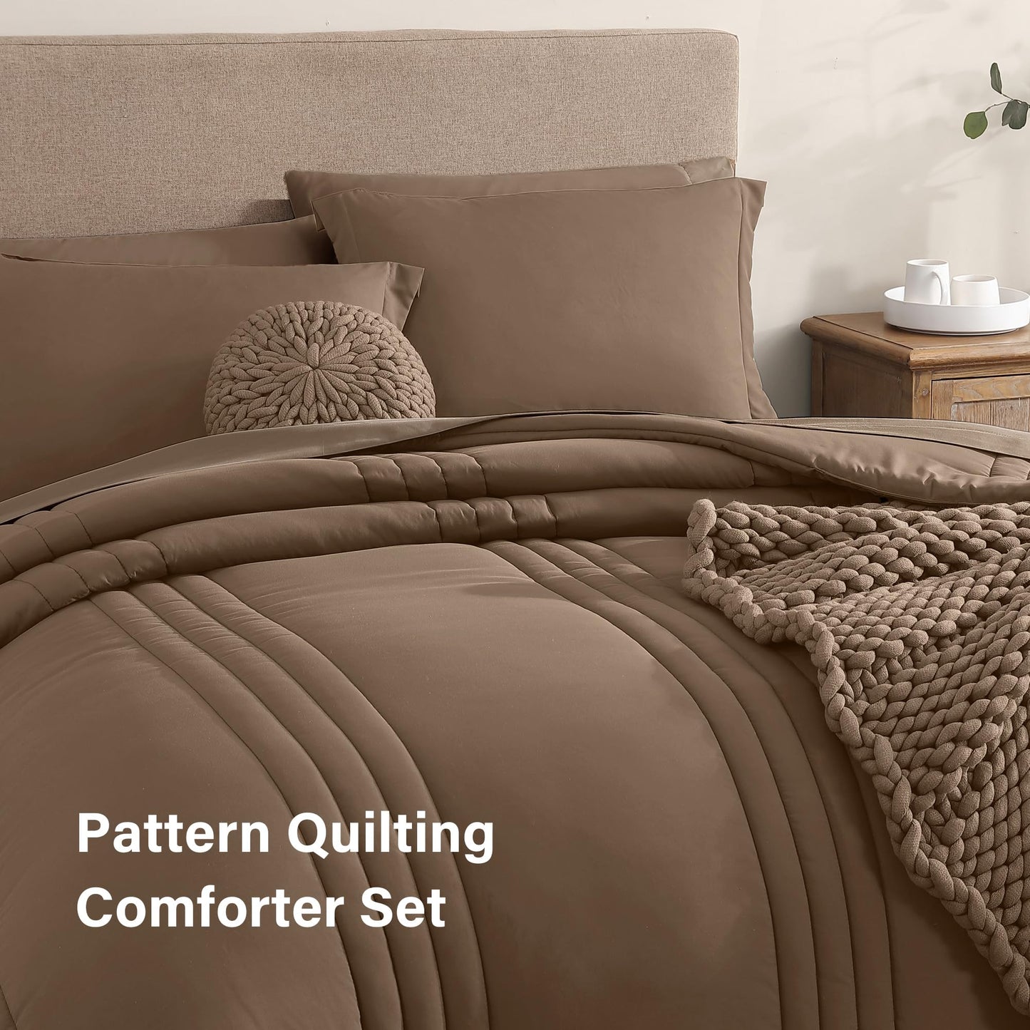 Monbix King Size Comforter Set - 7 Pieces Bed in a Bag King, Raw Umber King Bedding Sets with Comforter, All Seasons Comforter Bed Set with Sheets, Pillowcases & Shams