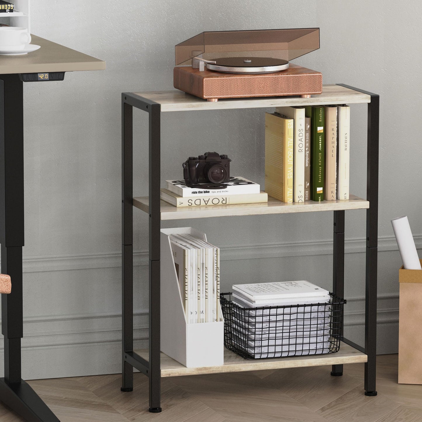3-Tier Side Table, Small EndTable, Sofa SideTable for Narrow Spaces, Slim EndTable, NightstandTable, Skinny Bedside Table, for Living Room, Bedroom, Office, Greige