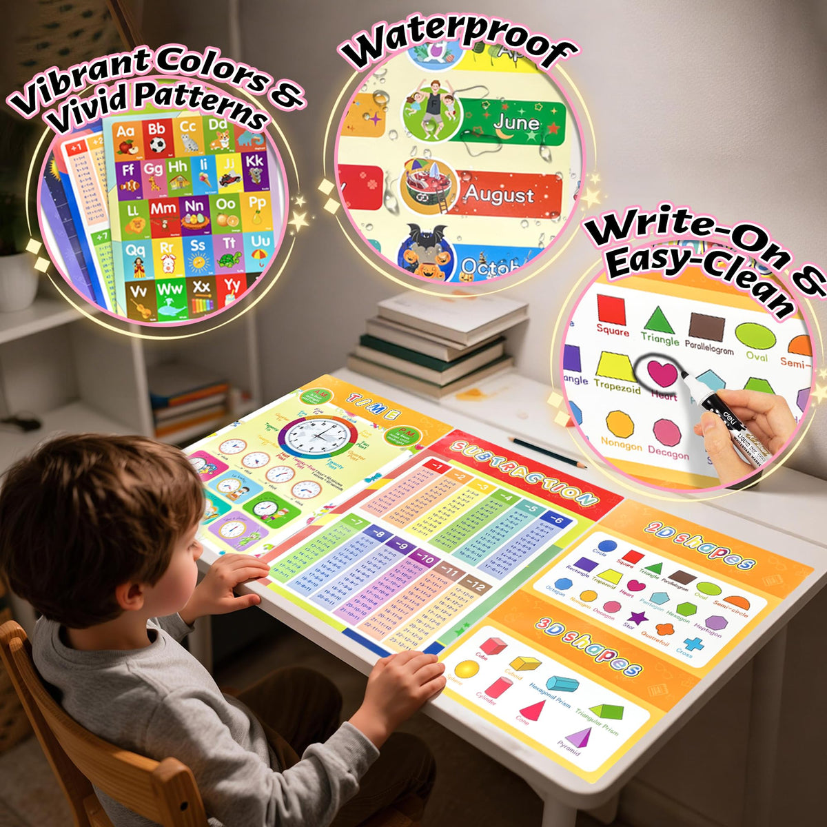 16 Packs 16.7 " x 11 " Laminated Learning Posters for Toddlers 1-3, Toddler Educational Poster for Classroom with Glue Dots, Homeschool Toddler Educational Poster, Learning Posters for Toddlers 1-3
