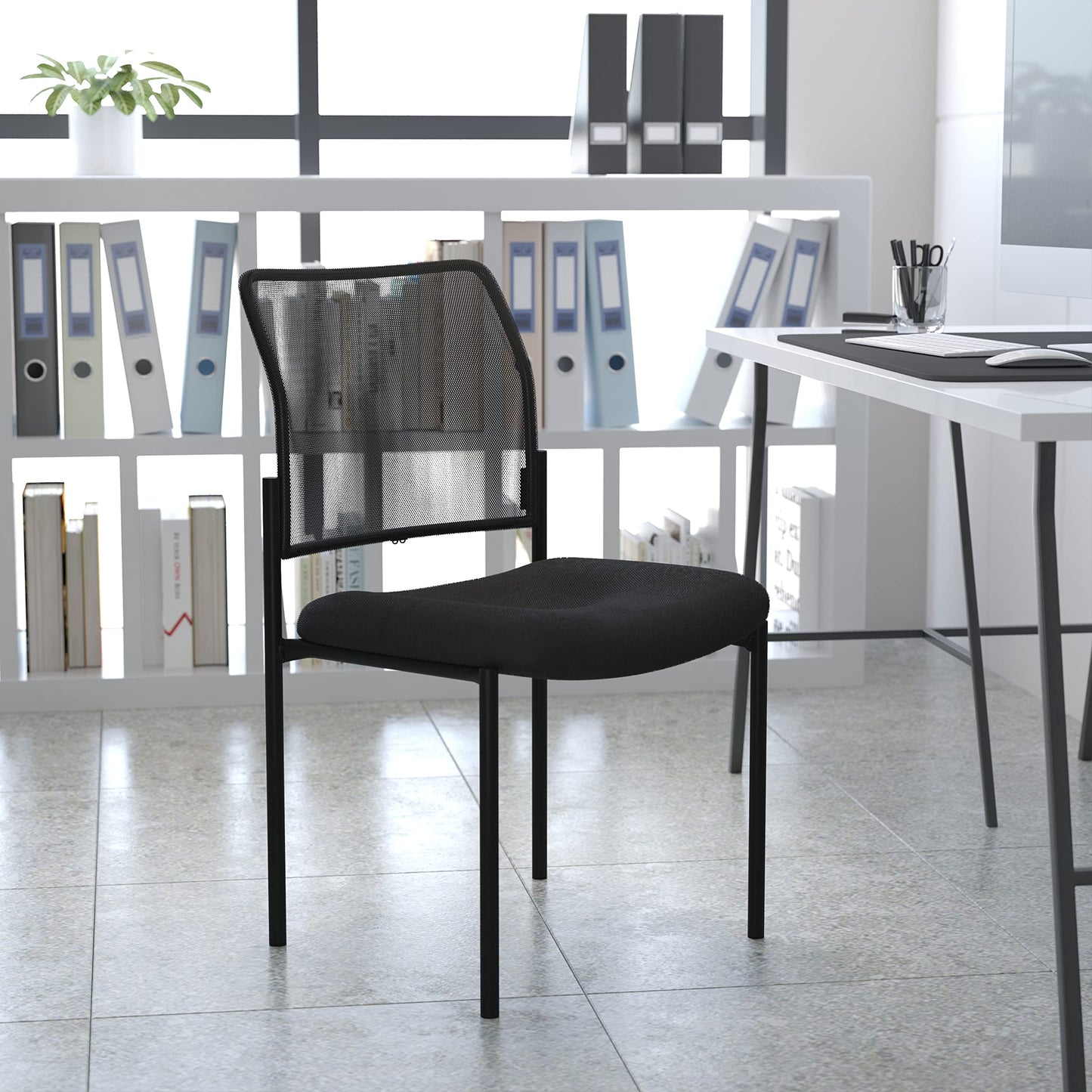 Flash Furniture Jana Comfort Black Mesh Stackable Steel Side Chair