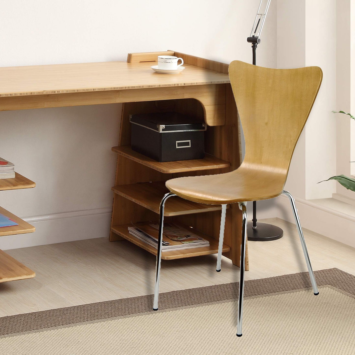 Legaré Furniture Modern Ergonomic Bent Plywood Chair for the Home, Office, or Work Space, Natural Beige