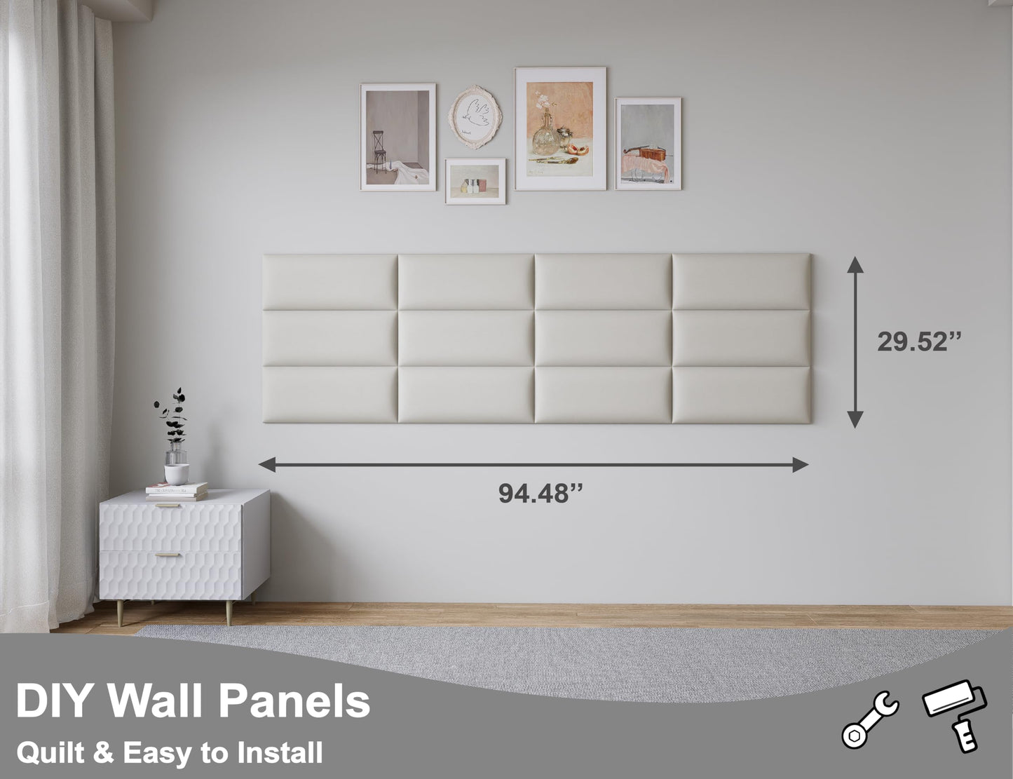 Gorkett Peel and Stick Upholstered Wall Mounted Headboard King Size, 12 Panels 3D Soundproof Leather Headboard,Wall Mounted Headboards,Reusable and Removable Wall Panels, 10"x24" White