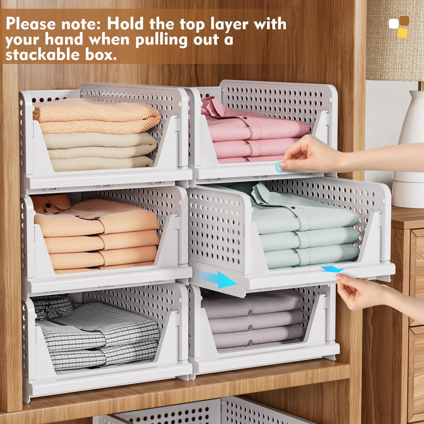 SNSLXH 5 Pack Stackable Closet Organizer Box, Multifunctional & Foldable Closet Storage Basket for Bathroom Kitchen Laundry Room Wardrobe Storage, Space-Saving Clothes Storage Drawer Organizer, Yellow