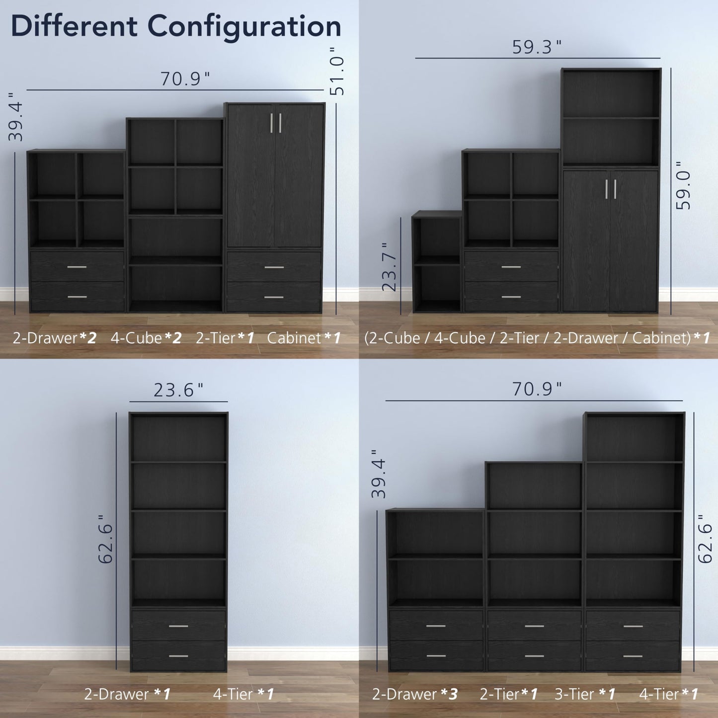 Homes: Inside + Out Apexa 2-Drawer Wooden Stackable Storage Drawers, Small Food Pantry Cabinet, Cajonera De Madera, Underbed Drawer Dorm Teen Room Decor & Bedroom, Home Office, Kitchen, Black