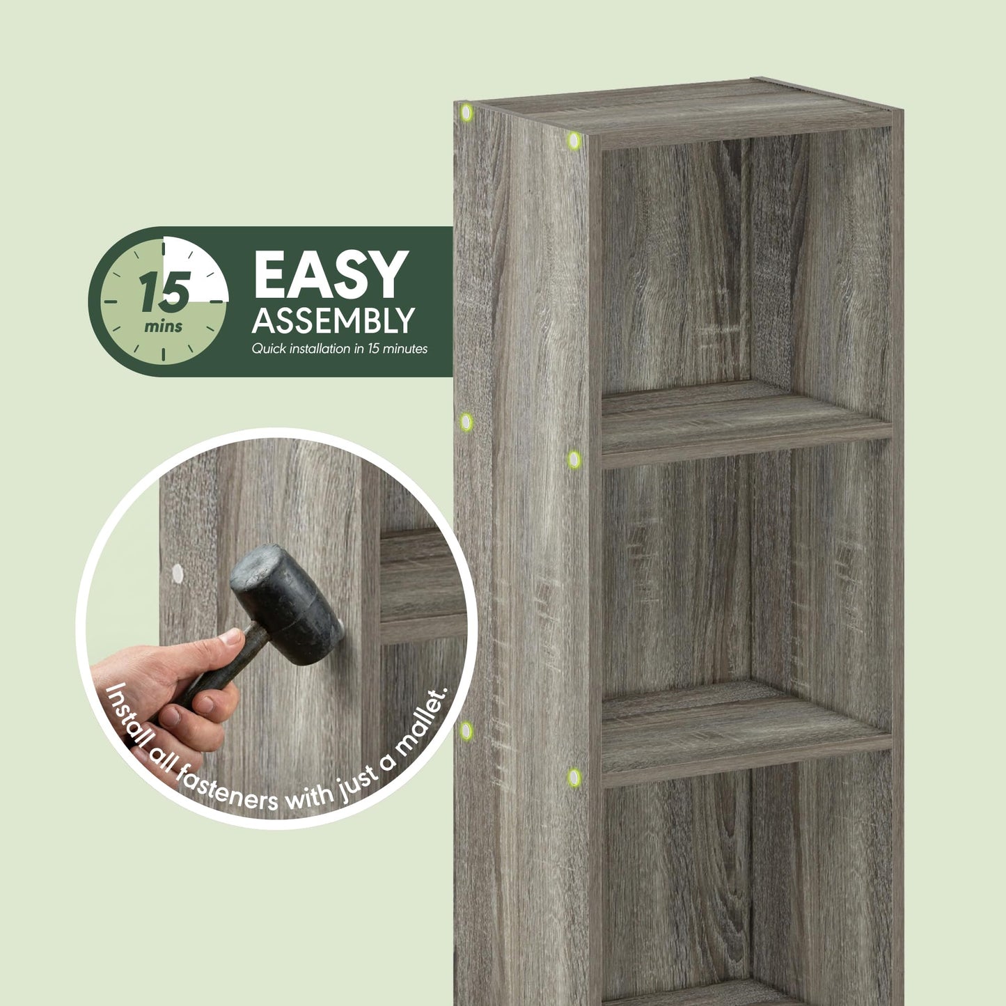 Furinno Pasir 3-Tier No Tool Assembly Open Shelf Bookcase, French Oak