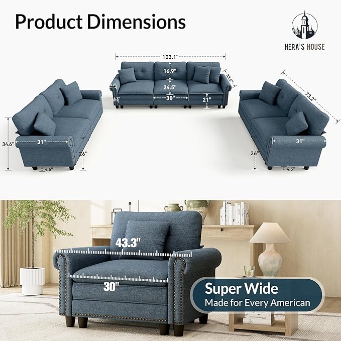 HERA'S HOUSE 3 Pieces Modular Sectional Sofa Sets, Oversized Couch Set