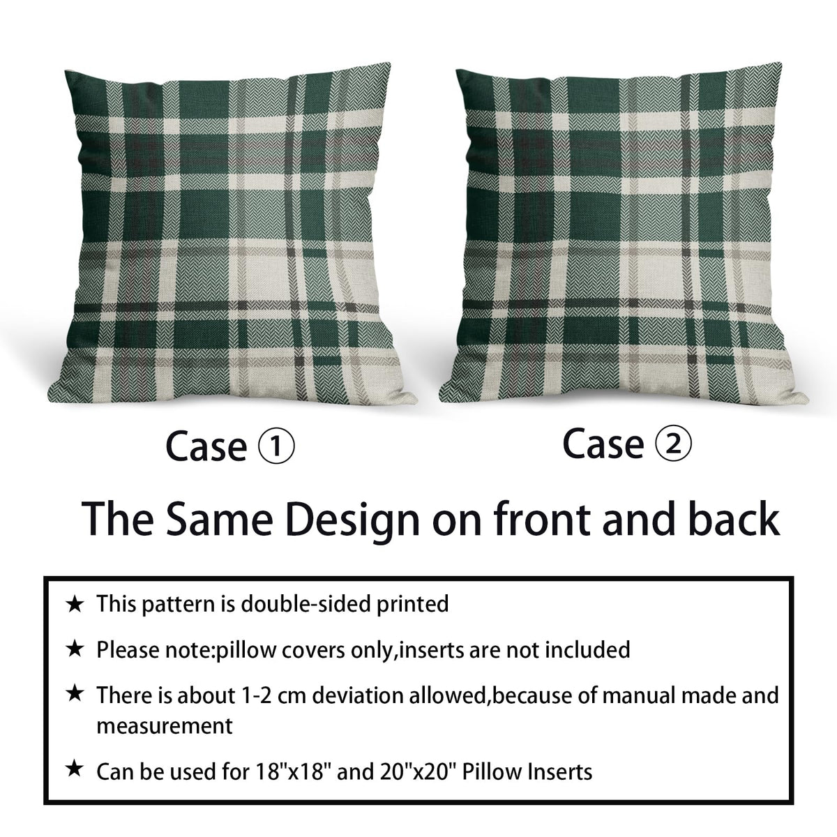 Christmas Plaid Pillow Covers 16x16 Set of 2 Forest Green Grey Buffalo Checkered Decorative Tartan Pillowcases Xmas Winter Holiday Outdoor Rustic Farmhouse Throw Cushion Case Decor for Couch Sofa Bed