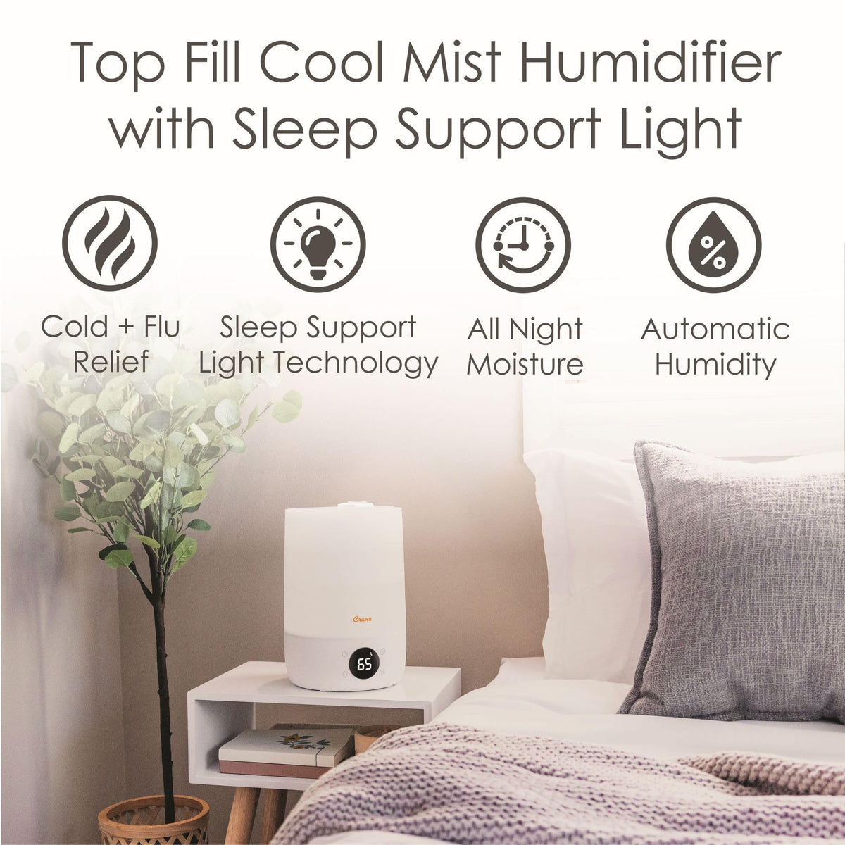Crane Ultra-Quiet 3-in-1 Humidifier, Essential Oil Aroma Diffuser & Soothing Sleep Light - Compact 1.2 Gallon Capacity with Adjustable Night Light & Fragrance Tray - Ideal for Bedroom and Office