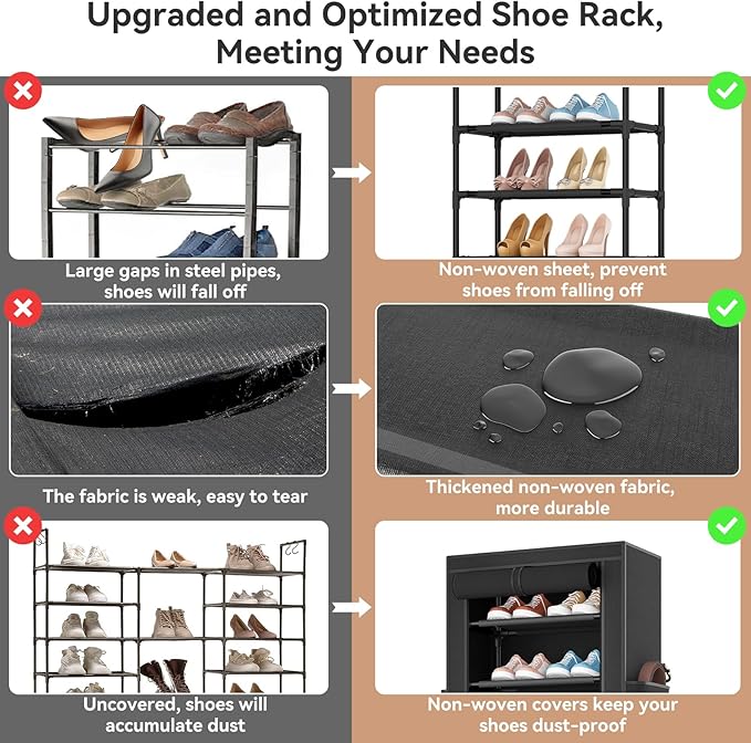 LANTEFUL Narrow Shoe Rack with Cover 10 Tier Tall Shoe Rack Organizer Large