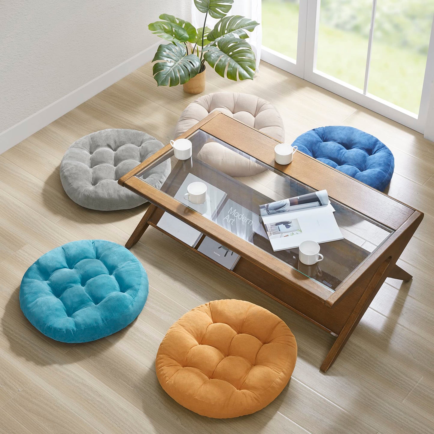 Degrees of Comfort Floor Cushion 6 Pack for Meditation, Office & Study Room – Corduroy Soft Seating Set, 22 Inch, High-Density Foam, Round Shape, Beige
