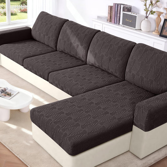 VANSOFY Couch Cushion Covers for Sectional Sofa, Stretch Jacquard Couch Seat Cushion Covers, Individual Washable Furniture Protector Sofa Slipcovers for Pet (3Pc Seater or Back Cover, Chocolate)