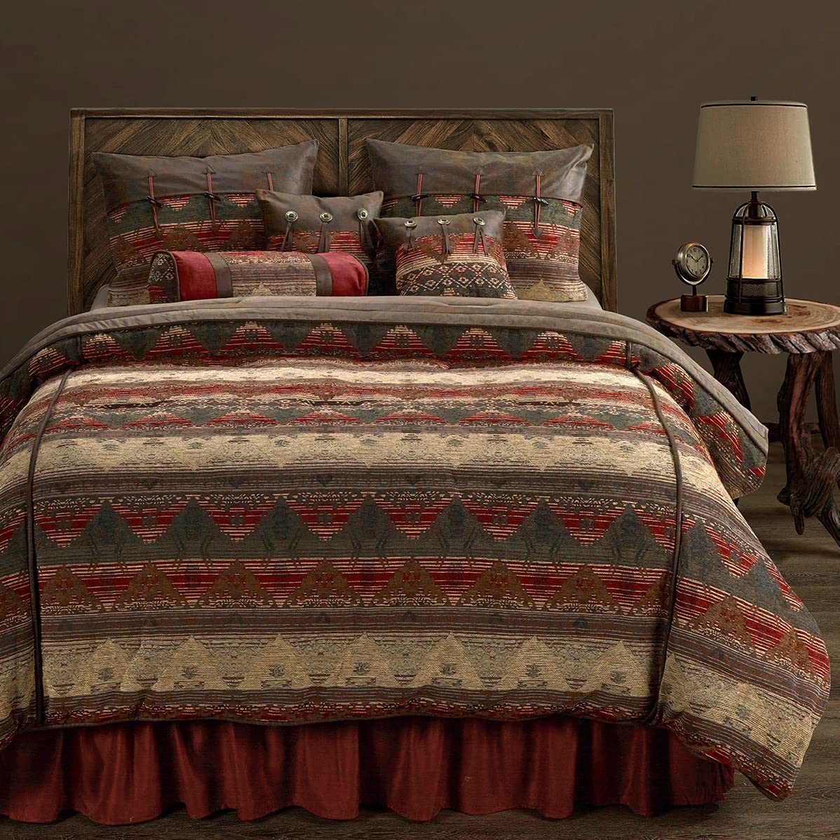 Paseo Road Sierra Western Bedding 7 Piece Queen Comforter Set, Faux Suede Chenille Jacquard Southwestern Bedding, Rustic Comforter Set with Bed Skirt, Shams, Accent Pillows