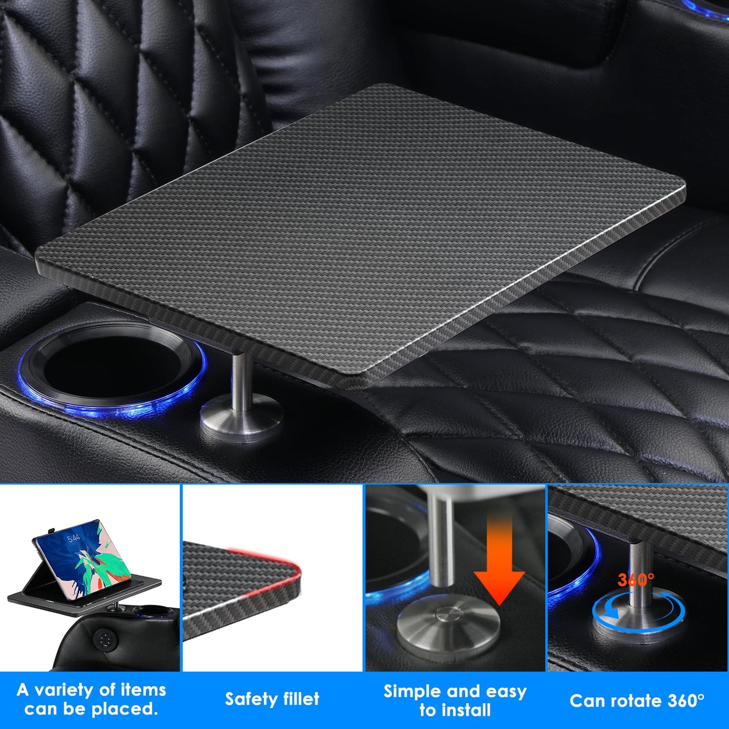 Weilianda Home Theater Seating Series Swivel Tray Table Couch Carbon Fiber Pattern