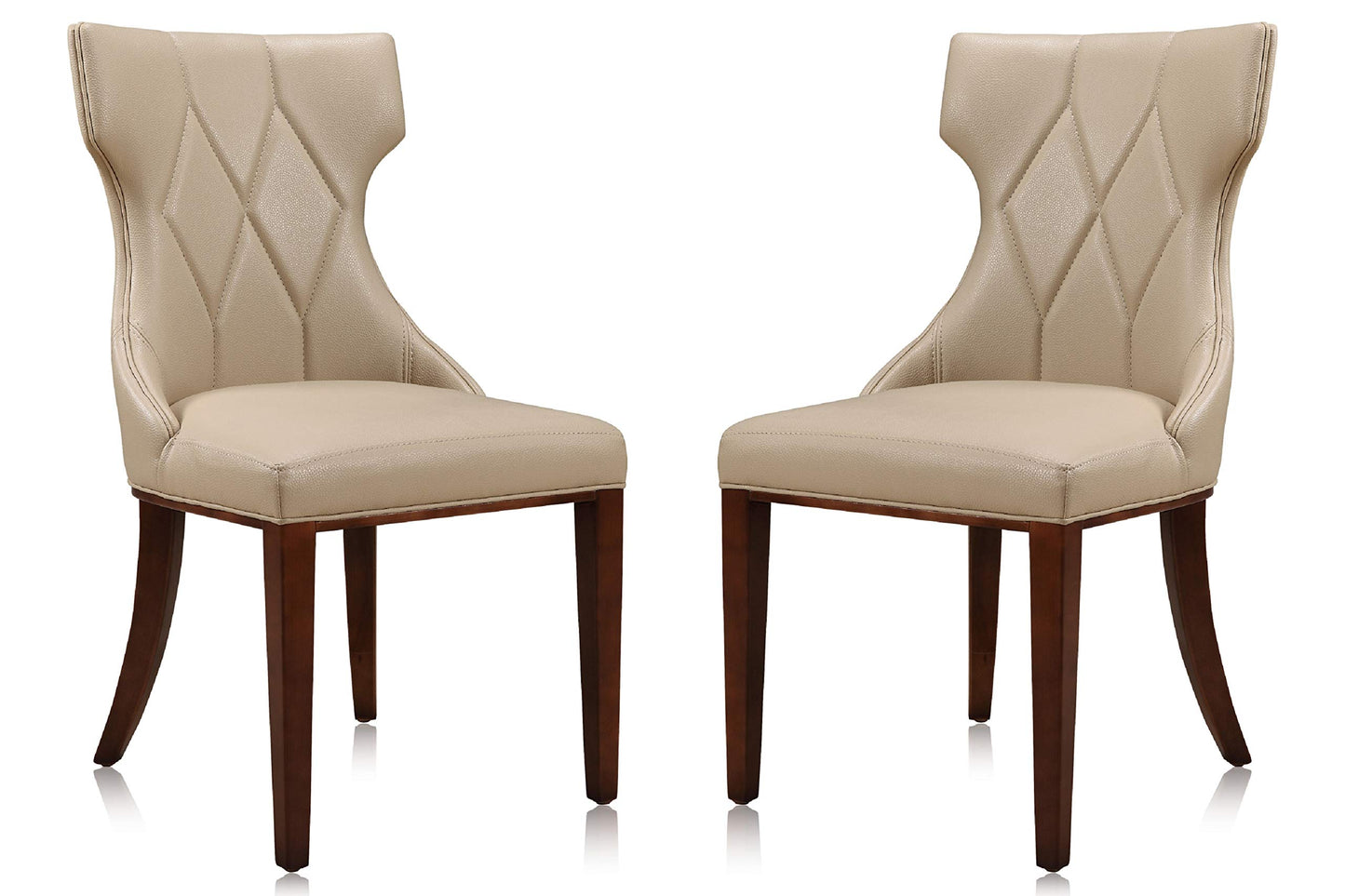 Manhattan Comfort Reine Dining Chairs Set of 2, Upholstered Seats with Diamond Stitching, Solid Beech Wood Frame, 4-Leg Base, 18.5" Seat Height, Fully Assembled, Cream
