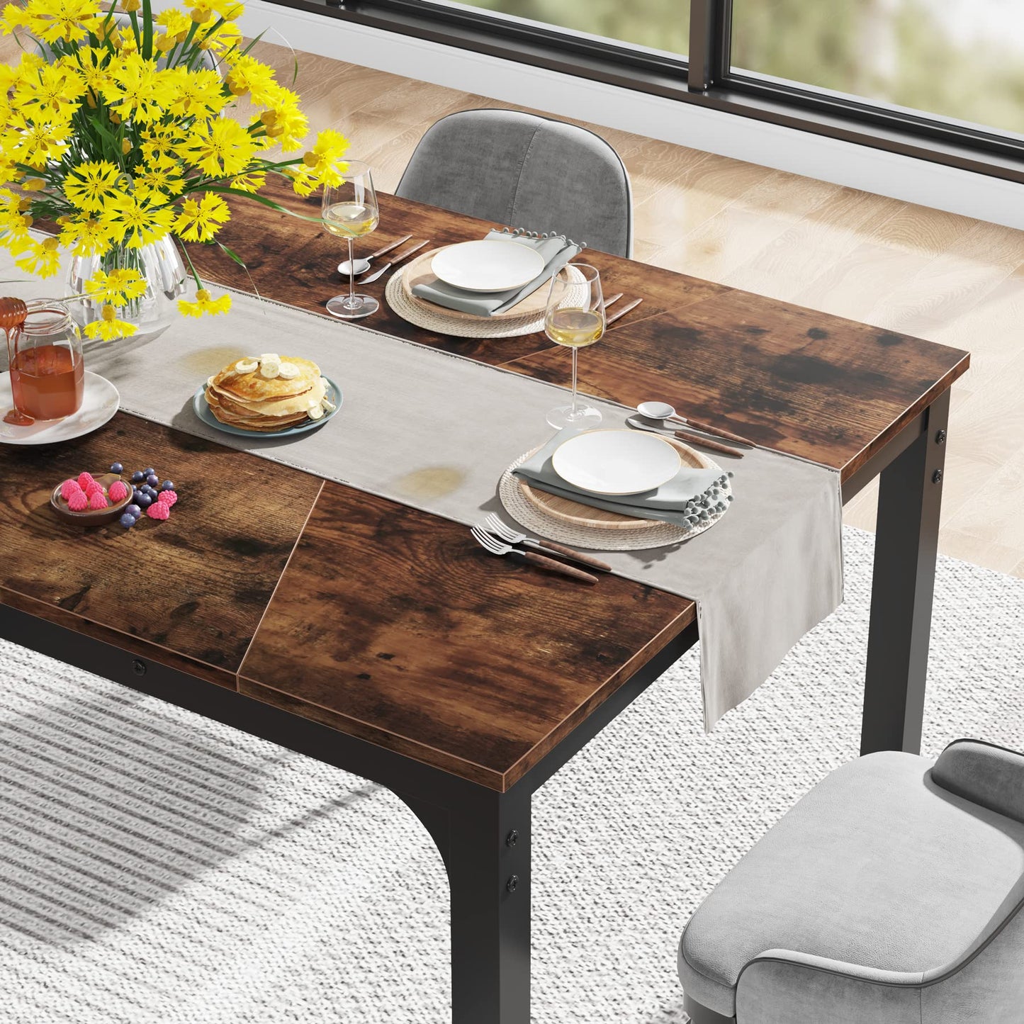 LITTLE TREE 78.7 Inch X-Large Dining Table Rectangular Kitchen Furniture for 6 to 8 People, Brown