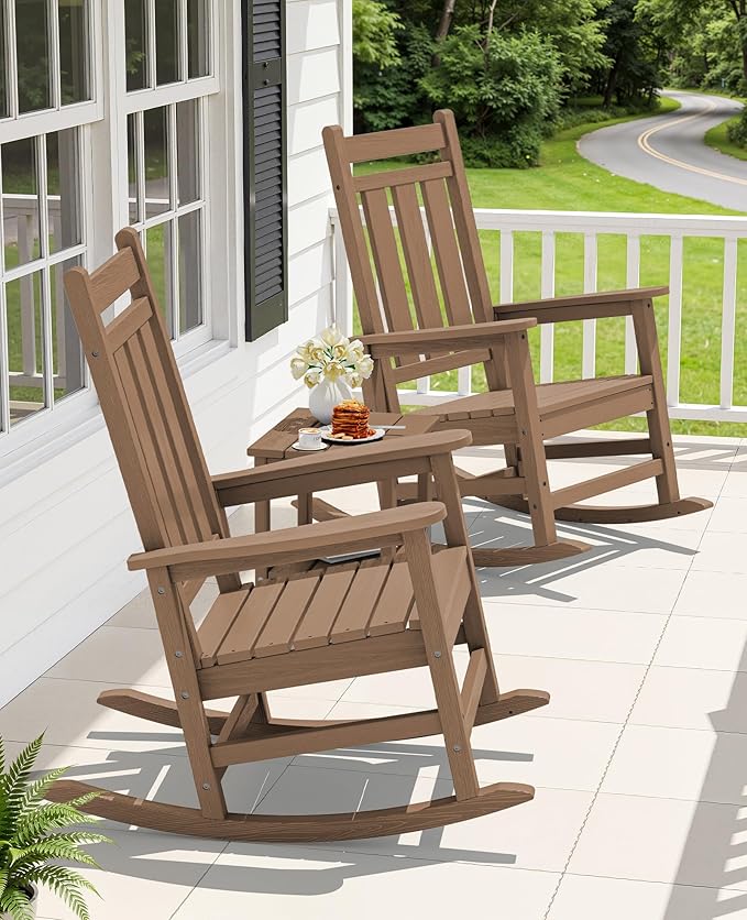 KINGYES Oversized Outdoor Rocking Chair Set of 2, All-Weather Patio Rocking