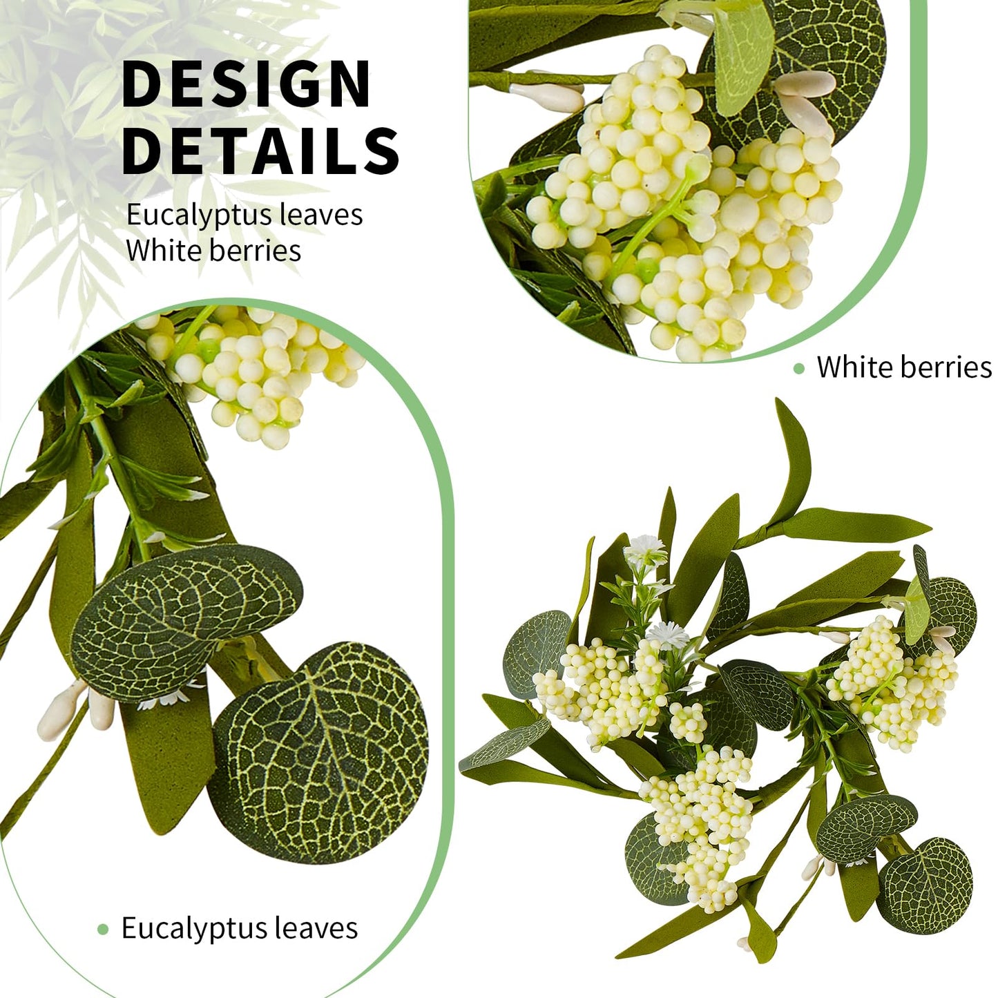 6 PCS Eucalyptus Mini Candle Rings Wreaths 1.38" Green Artificial Flower Berry Candle Holder Ring Spring Summer Flower Rings for Centerpieces Farmhouse Home Church Candlesticks Table Decor