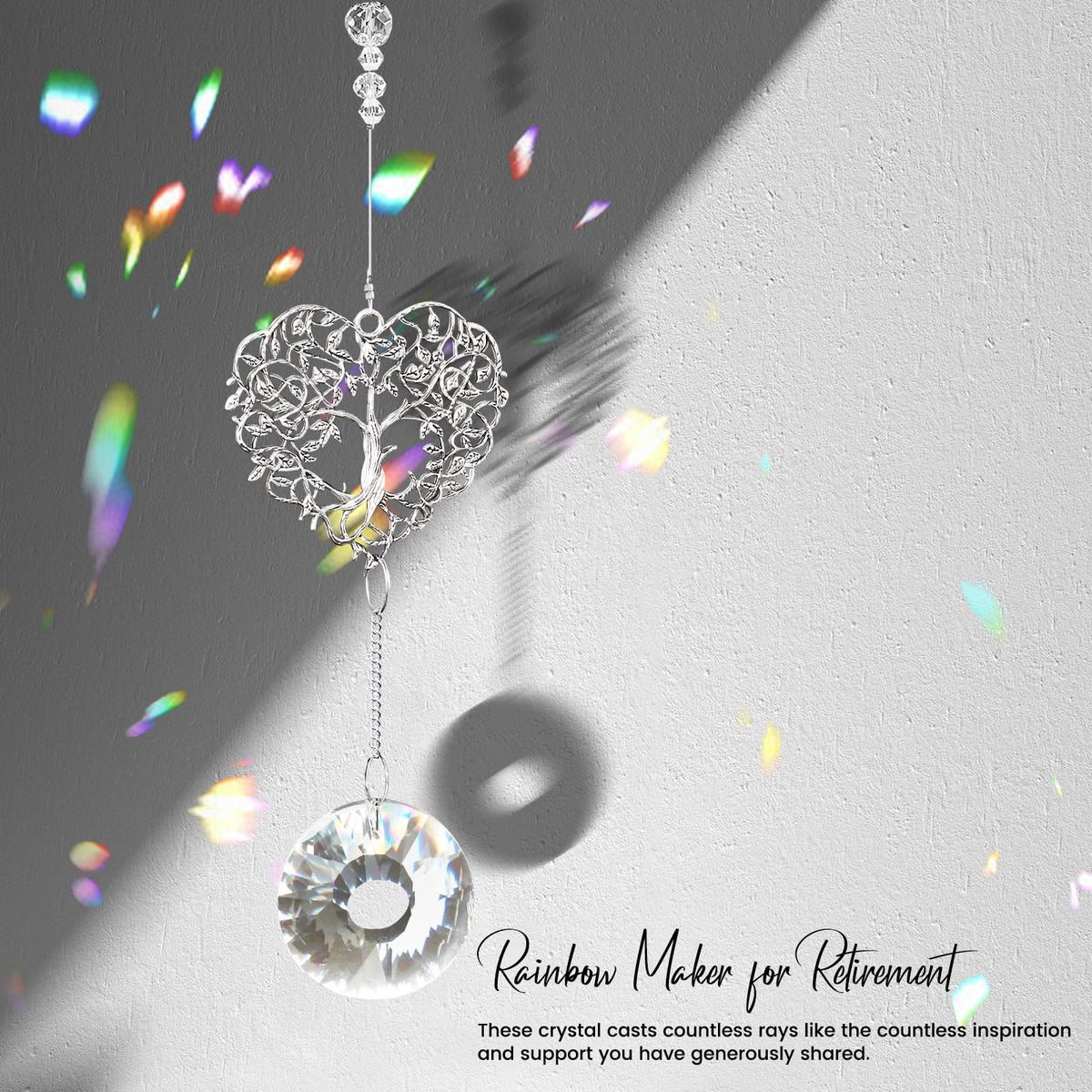 Elivida Retirement Gift for Woman Men, Best Gifts for Retirement 2025, You Shine The Work Rainbow Maker Cool Farewell Gifts, Going Away Gift Crystal Hanging Ornament, Heart Shaped Tree Life Design