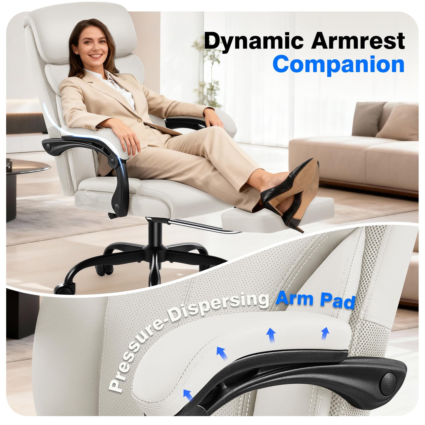AreShark Office Chair - Ergonomic Comfortable High Back Computer Desk Chair with Foot Rest - Executive Breathable Swivel Rolling Reclining Leather Chair with Lumbar Support for Home Gaming Relaxing