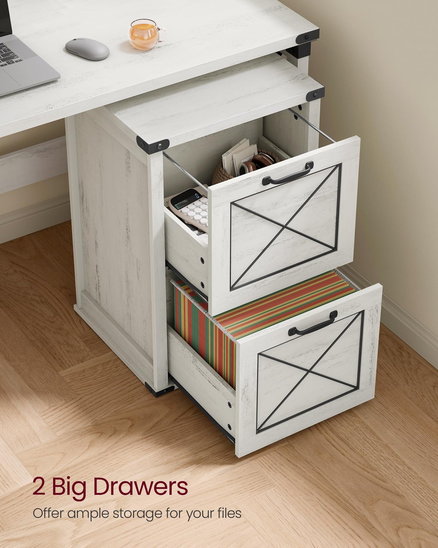 VASAGLE File Cabinet, Filing Cabinet with 2 File Drawers, Printer Stand, Fit A4, Letter Size, Hanging File Folders, Modern Farmhouse Style, for Home Office, Rustic White UOFC048T73