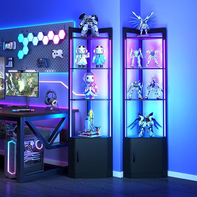 5-Tier Display Cabinet, RGBWIC LED Light, Remote & APP Control, Adjustable