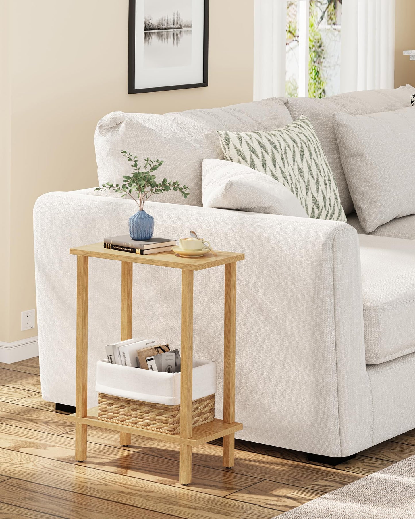 TUTOTAK Small Side Table, Narrow End Table, Skinny Sofa Table, Slim Nightstand, Couch Table, Living Room, Bed Room, Natural TB01BN062