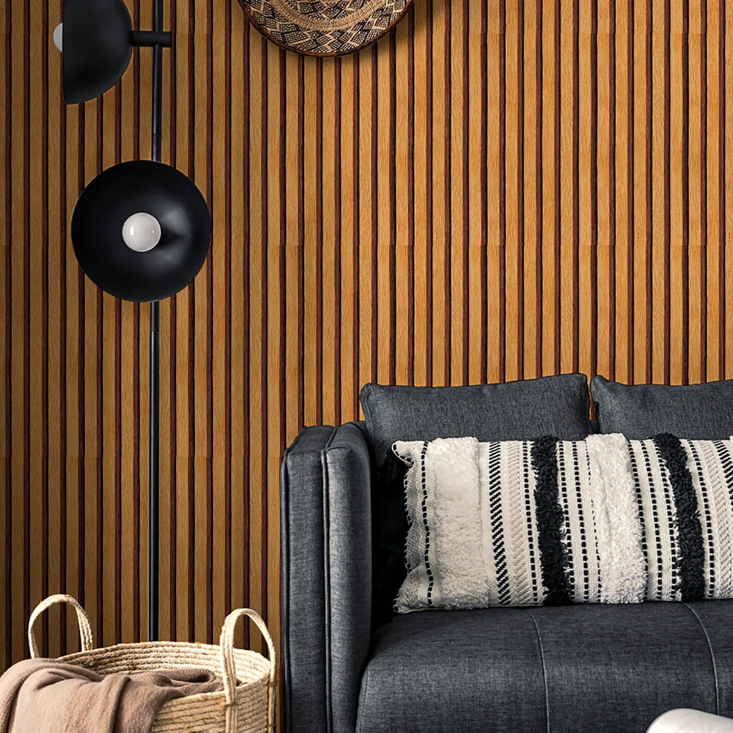Mfnyzsem Wood Slat Wallpaper - 17.7"x118.1" Self-Adhesive Faux Wood Panel Peel and Stick Wallpaper Waterproof Vinyl Removable Wall Paper for Bathroom Living Room Bedroom Accent Wall, Tan
