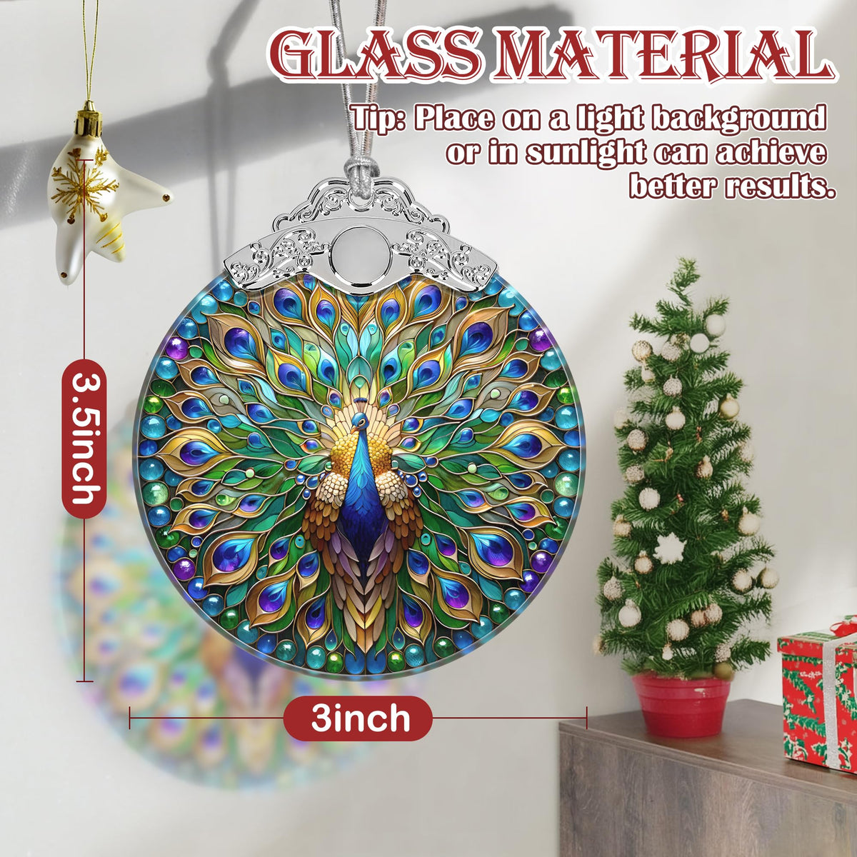 Peacock Christmas Ornament - Stained Glass Hanging Tree Decoration, Holiday Home Decor, Gift Idea - Peacock in Its Pride