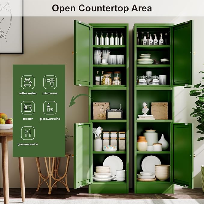 YAUWOH 2-Door Metal Storage Cabinet, Tall Slim Pantry Organizer
