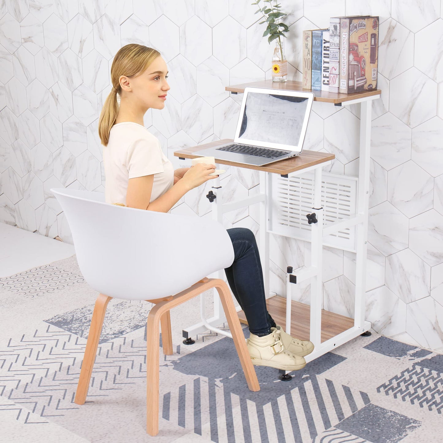 SDADI Adjustable-Height Standing Desk, 2-Mode Modern Standing and Sitting Desk, Light Grain