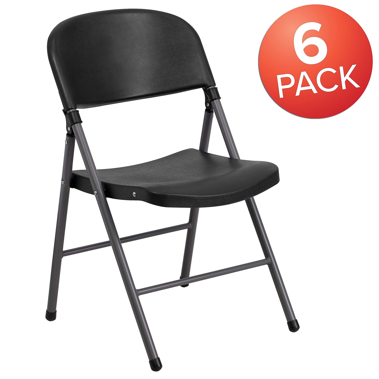 Flash Furniture 6 Pack HERCULES Series 330 lb. Capacity Black Plastic Folding Chair with Charcoal Frame