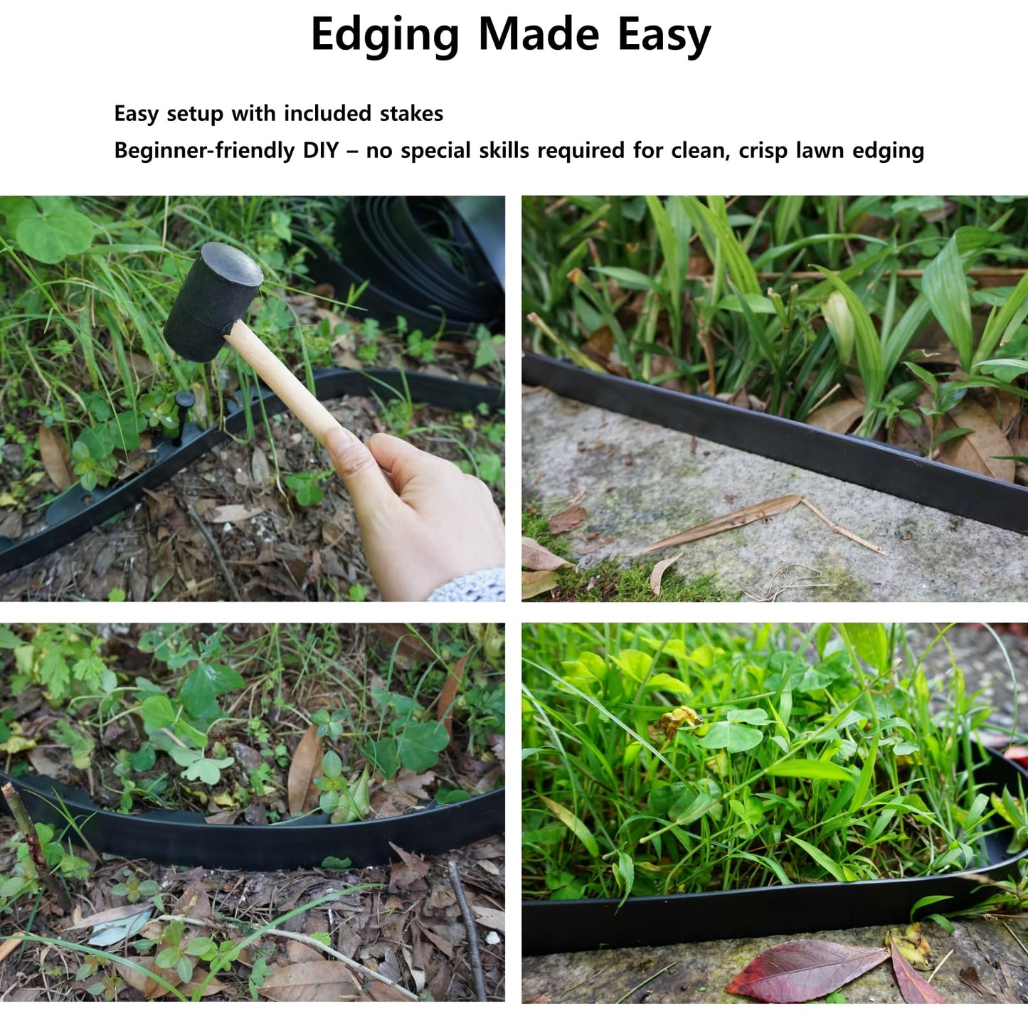 A ANLEOLIFE 20FT Plastic Landscape Edging, 2" Tall No-Dig Black Garden Border with 24 Spikes, Heavy-Duty Flexible Lawn Coil, Grass Barrier & Easy Install