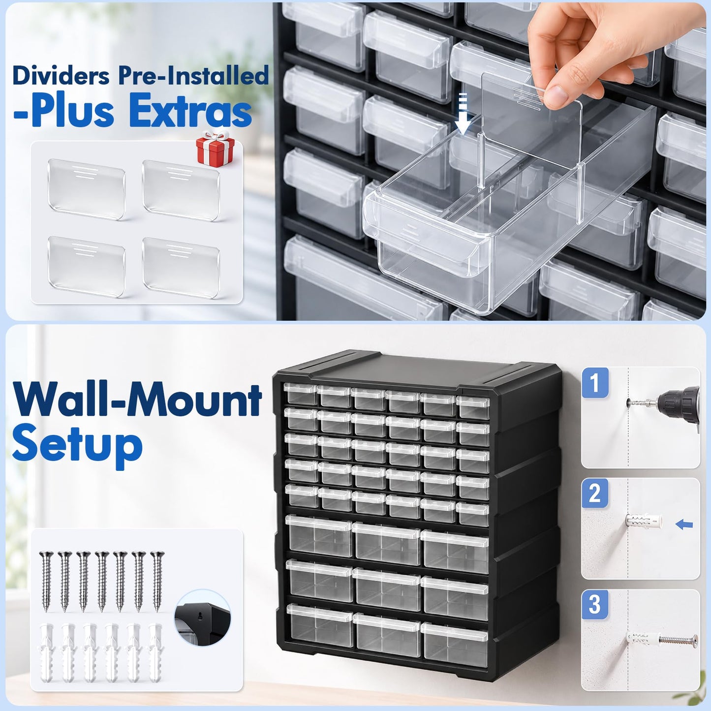 PurKeep 𝟔𝟐% 𝟎𝐅𝐅 Drawer Organizer for Garage Building Bricks Storage,Thicker Craft Organizers Storage with Dividers Labels for Hardware,Screws,Nuts Bolts,Teacher Toolbox,Charms, Beads,Craft