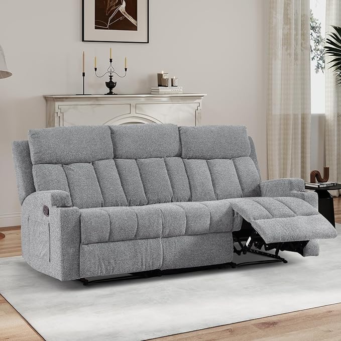 CANMOV Manual Recliner Sofa Set, Fabric Reclining Sofa Chair