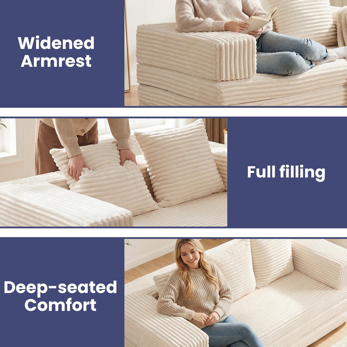 Winzoo Convertible Sofa Bed, 4-in-1 Boneless Loveseat with Removable Armrests Backrest, Corduroy Futon Couch Bed with Pillow, Foldable Mattress Sleeper Sofa for Living Room Bedroom Small Place (Beige)