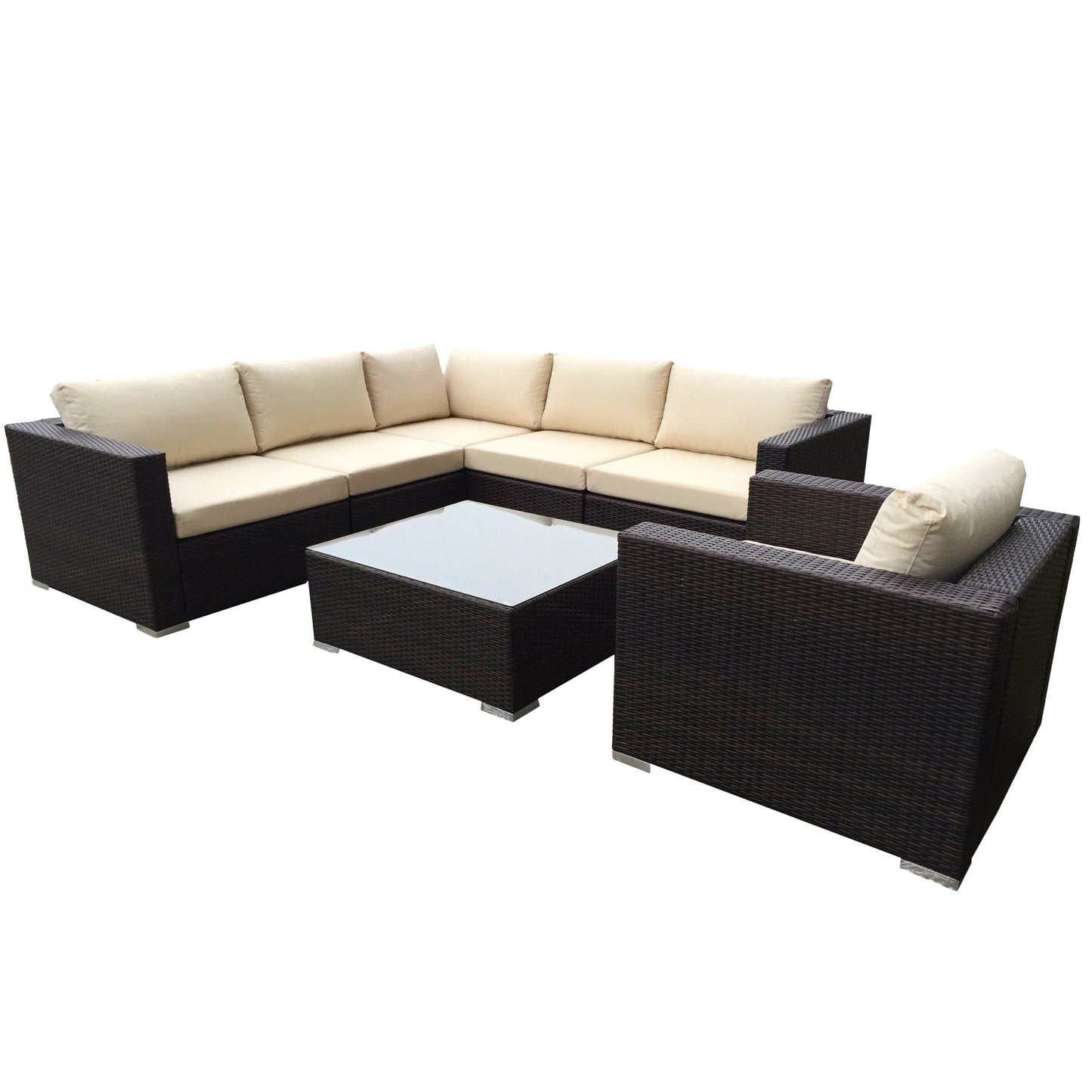 Christopher Knight Home Santa Rosa Outdoor Wicker 6-Seater Sectional Sofa Set with Aluminum Frame and Water Resistant Cushions, 7-Pcs Set, Multibrown / Beige