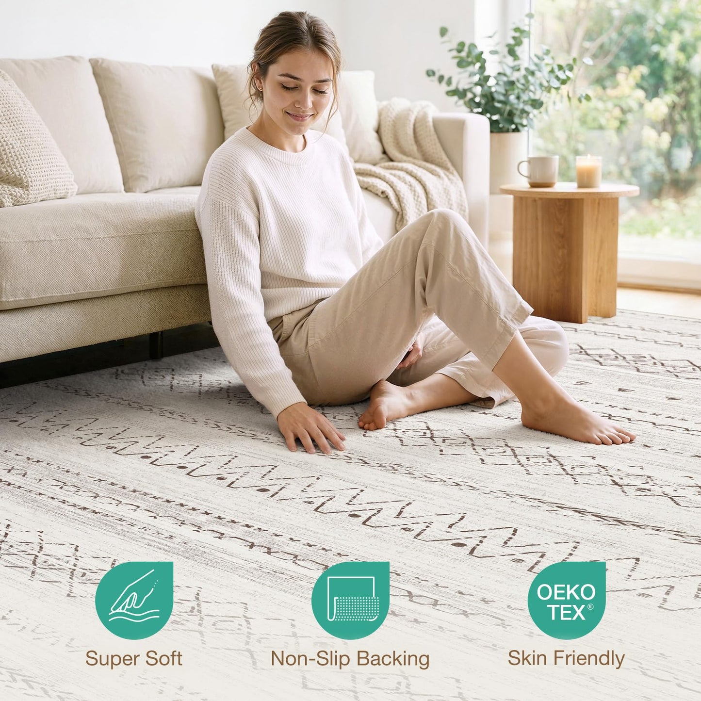 cotiled 5x7 Area Rugs Living Room Rug: Washable Boho Rugs with Non Slip Backing Large Soft Indoor Stain Resistant Carpet for Bedroom Farmhouse Dining Room Lightweight Home Decor Brown
