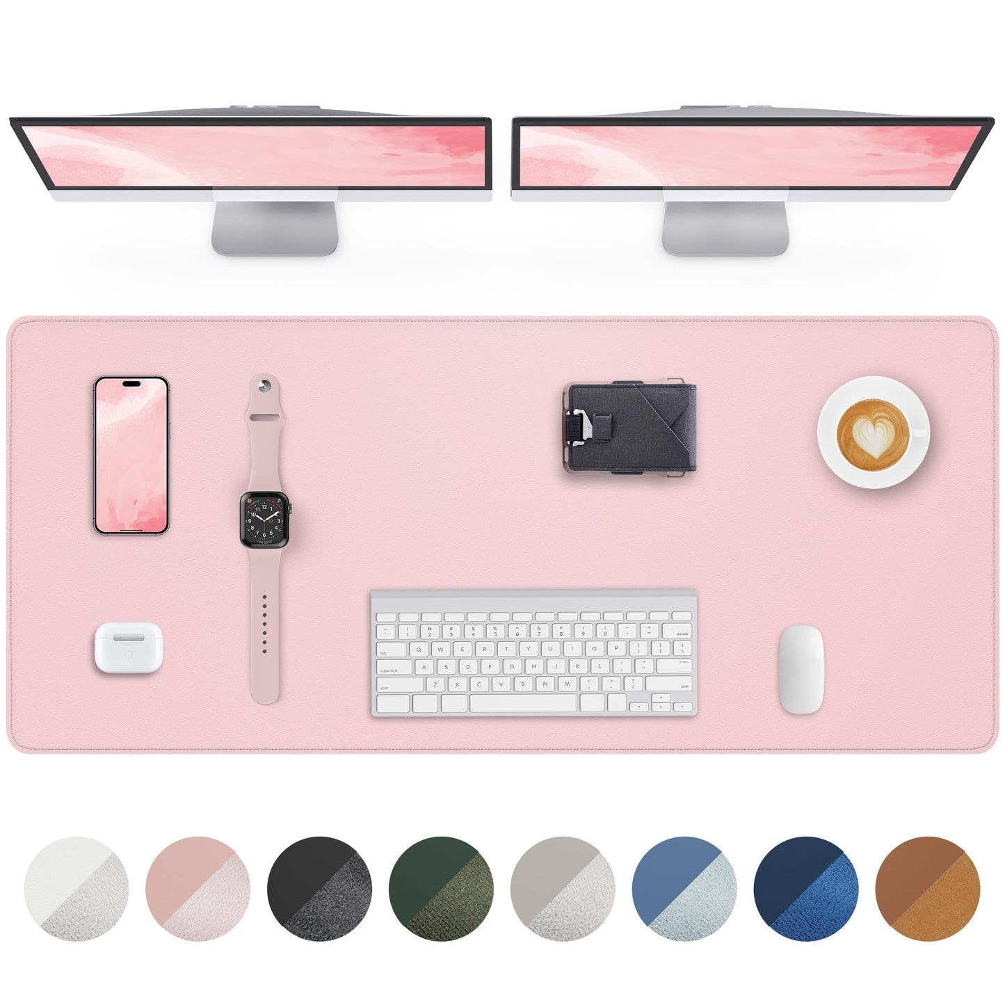 PU Leather Desk Mat Protector - 55"x17" Large Non-Slip Office Desk Pad, Waterproof Keyboard & Mouse Pad, Premium Workstation Cover for Home & Office (Light Pink)