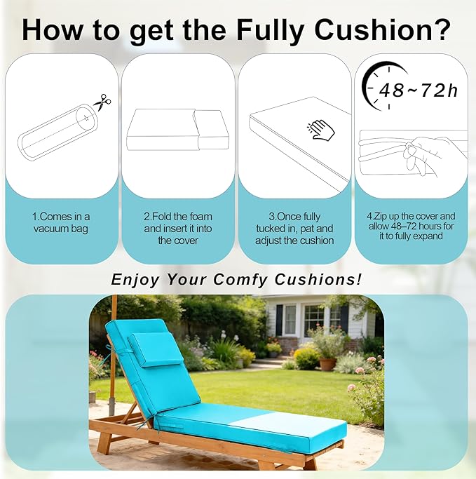 Chaise Lounge Cushions Outdoor 80x26x6 Inch, Fade Resistant 6'' Thicken Outdoor