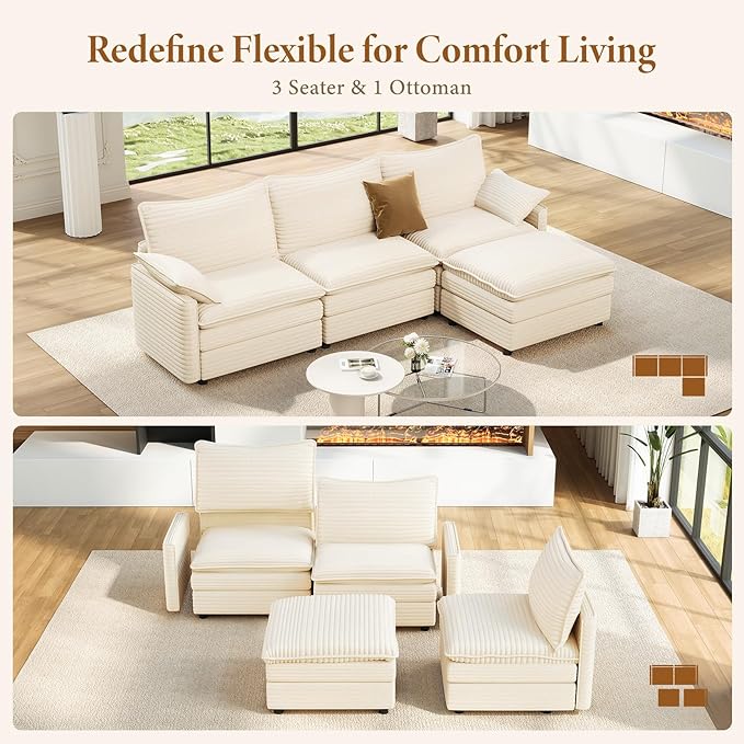 Vesgantti 108" Modular Cloud Couch, Deep Seat Sectional Sofa