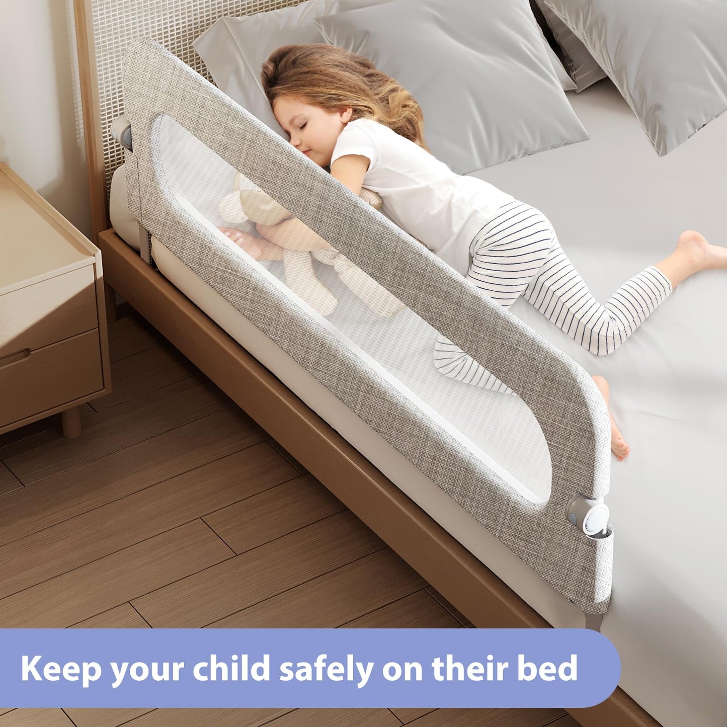 Toddler Bed Rail Guard for Baby - Toddlers Bed Rail for Queen Full King Twin Crib Bunk Size Bed Adjustable Heights & Foldable Portable Bedrail Extra Tall Child Safety Side Railing Guards for Kids(59")