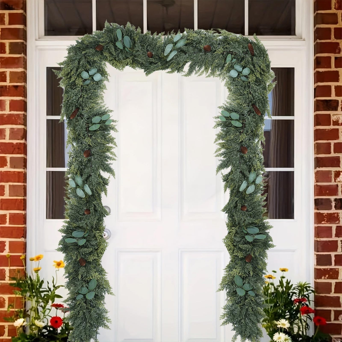 Gudegou 6FT Christmas Garland, Cedar Garlands with Eucalyptus,Artificial Pine Garland Christmas Decorations for Mantle Fireplace Outdoor Staircase