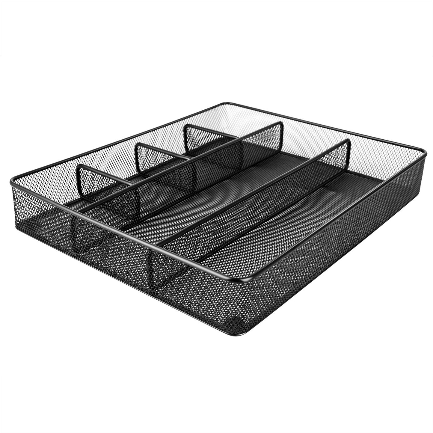 Amazon Basics Mesh Desk Drawer Organizer with 6 Compartments, Non-Slip Office Supplies Storage for Pens and Accessories, Black