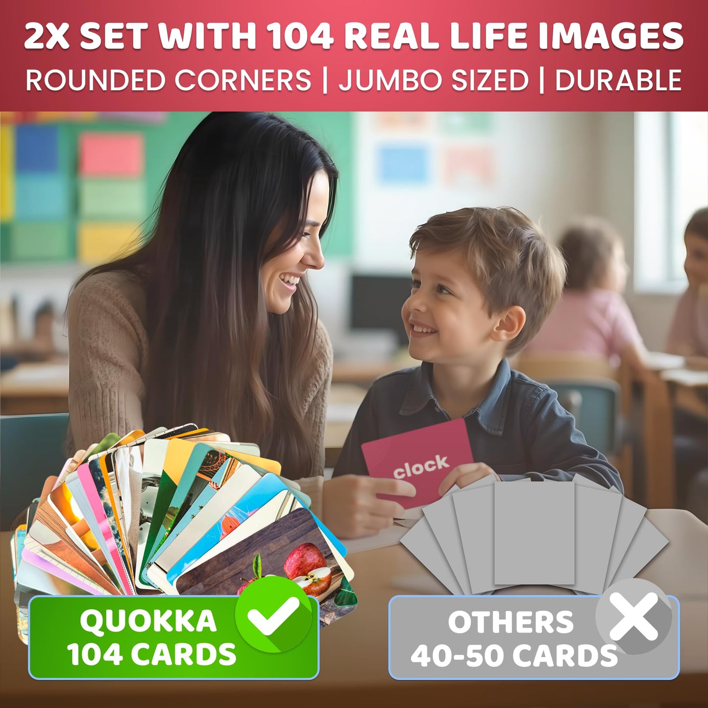 QUOKKA 104 Food Flash Cards Set – Kids and Adults Vocabulary Builder for ABA Therapy, Early Childhood Education, and ESL Teaching – Picture Cards for Speech Therapy and Vocabulary Building Activities