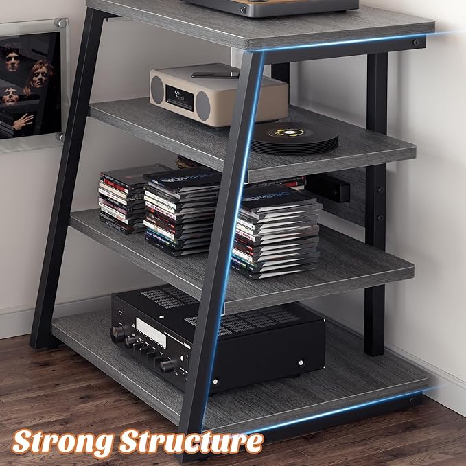 Besiost AV Media Stand with Outlets, Media Console with LED Lights, Stereo